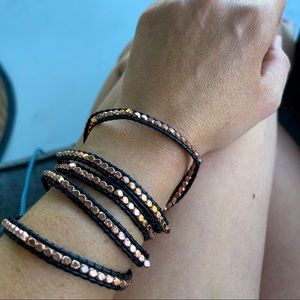 Victoria Emerson Leather Wrap Bracelet Rose Gold Accents